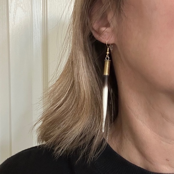 South African Quill and Brass Bullet Casing Earrings. Beth Dutton. Yellowstone - Picture 3 of 3